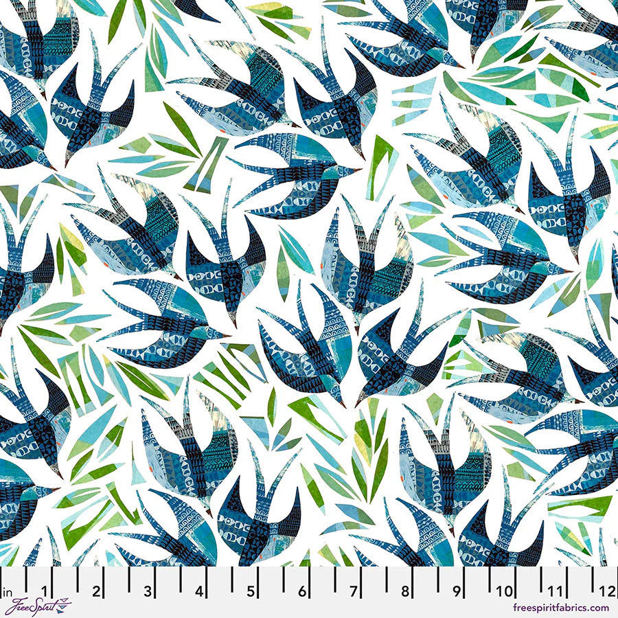 Swallows Blue Cotton 44"/45" Fabric Per Yard