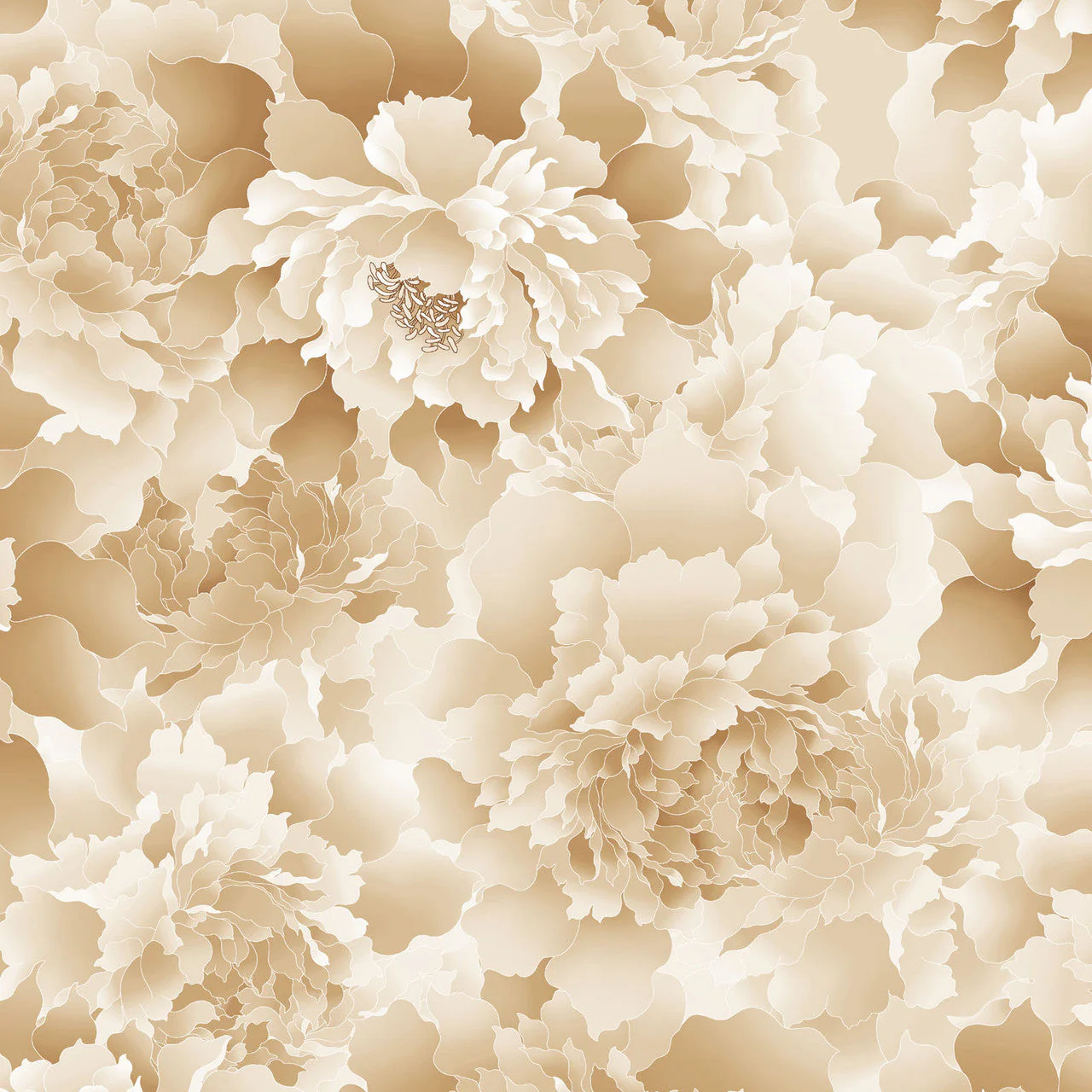 Tan Monochromatic Peony 118" Peony Paradise Cotton Wideback Fabric Per Yard