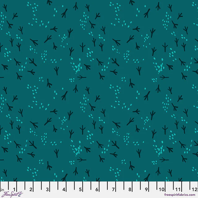 Teal Fancy Feet What the Birds Said Cotton 44"/45" Fabric Per Yard