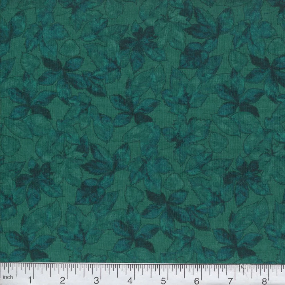 Teal Harvest Leaves 45" Wide Cotton Fabric Per Yard