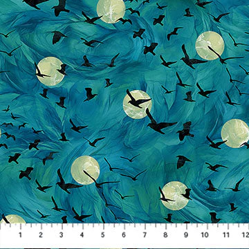 Teal Raven's Call 44"/45" Cotton Fabric Per Yard