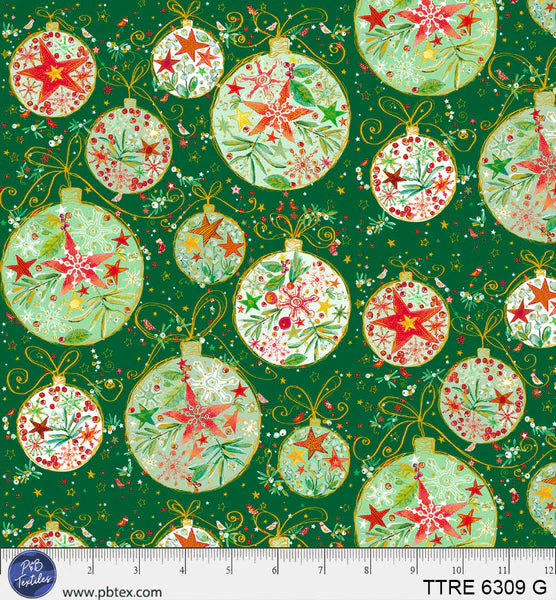 Turnowsky Treasures Allover Ornaments Green 44"/45" Cotton Fabric Per Yard