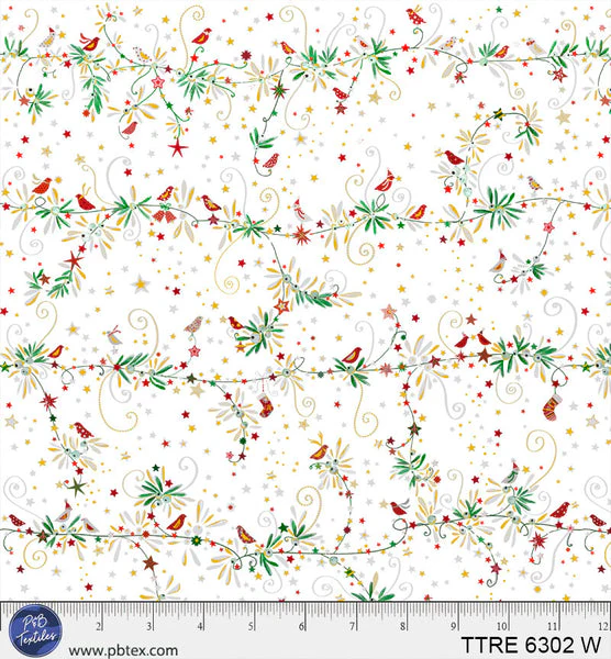 Turnowsky Treasures Branches and Birds White 44"/45" Cotton Fabric Per Yard