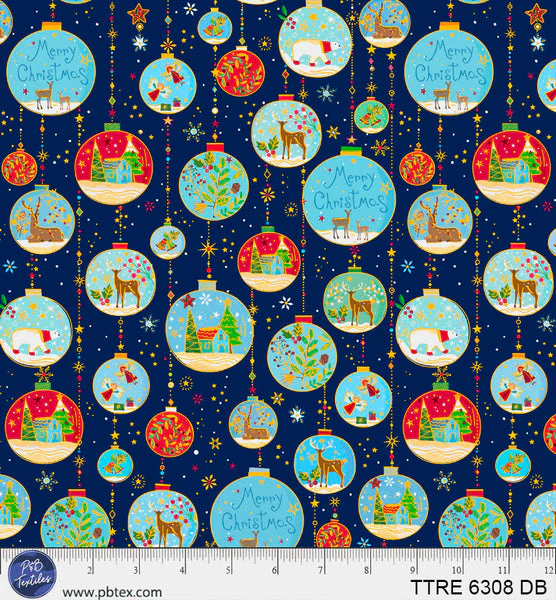 Turnowsky Treasures Bright Blue Baubles Dark Blue 44"/45" Cotton Fabric Per Yard