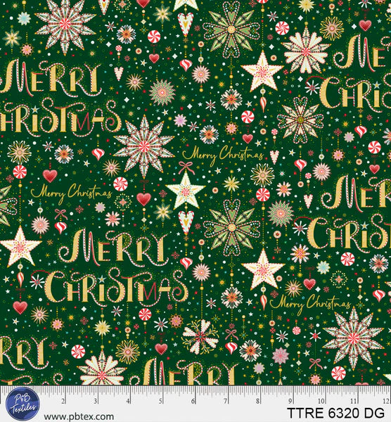 Turnowsky Treasures Peppermint Merry Christmas Allover Dark Green 44"/45" Cotton Fabric Per Yard