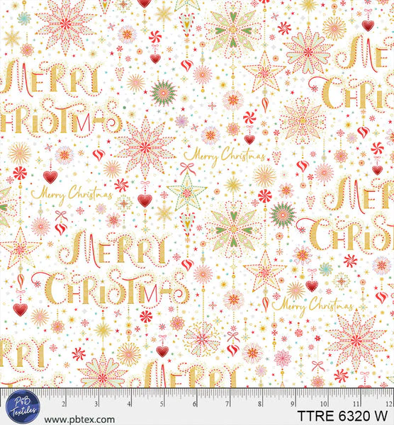 Turnowsky Treasures Peppermint Merry Christmas Allover White 44"/45" Cotton Fabric Per Yard