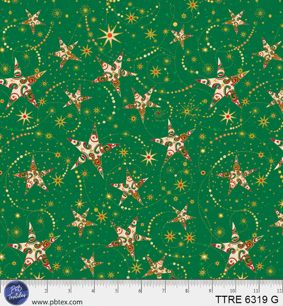 Turnowsky Treasures Swirling Stars Green 44"/45" Cotton Fabric Per Yard