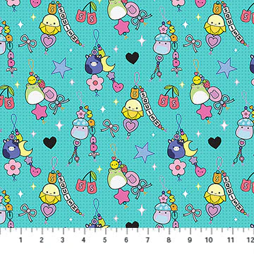 Turquoise Joyful 44"/45" Cotton Fabric Per Yard