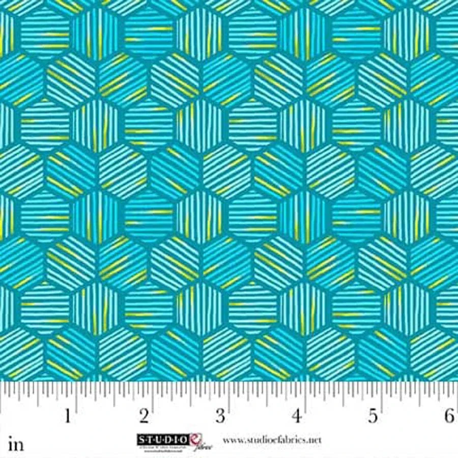Turquoise Mini Hexies 44"/45" Cotton Fabric Per Yard