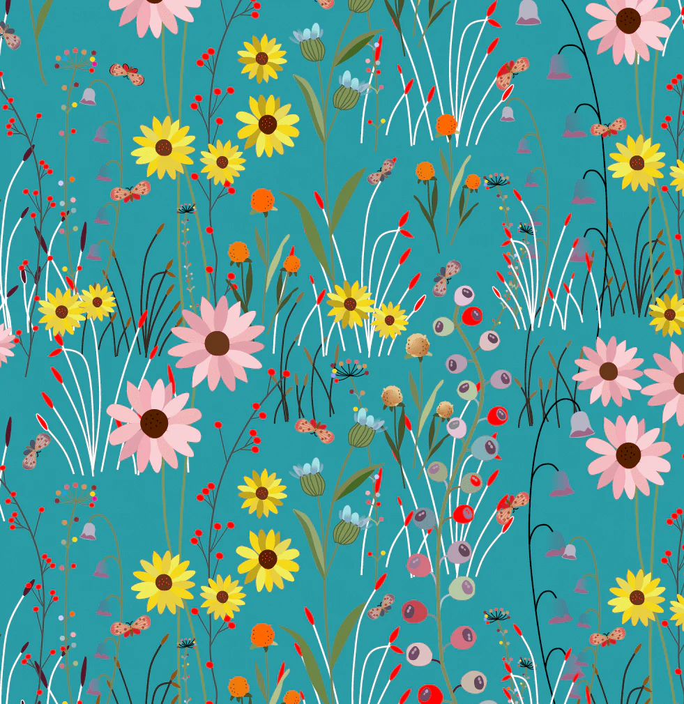 Turquoise Over The Hill View 43"/44" Cotton Fabric Per Yard