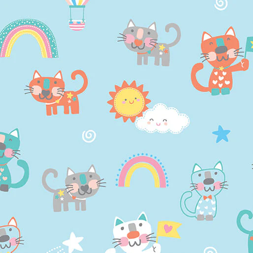 Twinkle Comfort Flannel - The Cat's Meow - Sky Blue 44"/45" Cotton Flannel Fabric per yard