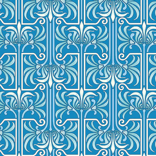 Veranda - Art Deco - Medium Blue 44" / 45" Fabric Per Yard