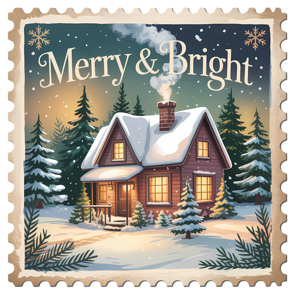 Vintage Christmas Stamps Fabric Panel 16