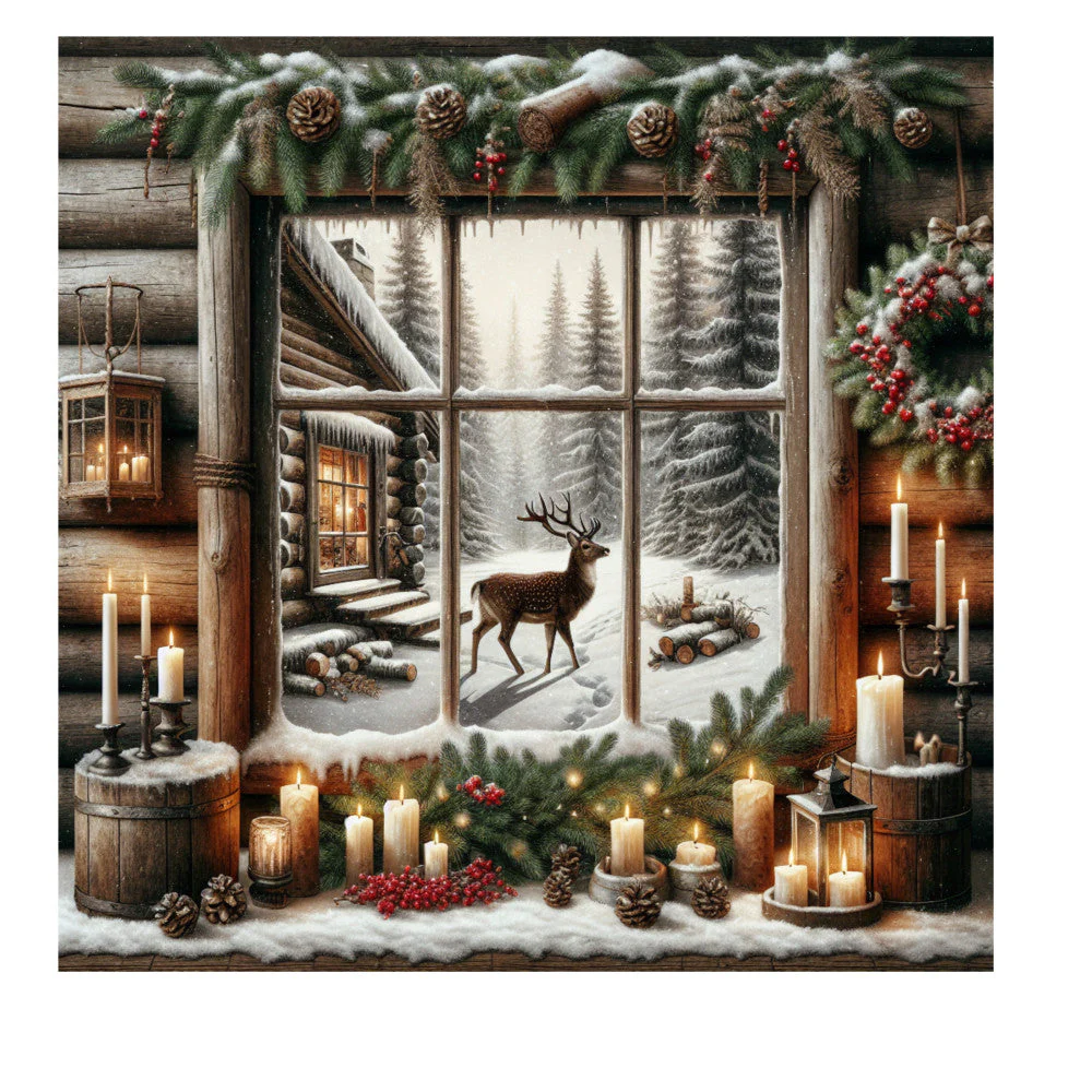 Vintage Christmas Window Fabric Panel 7