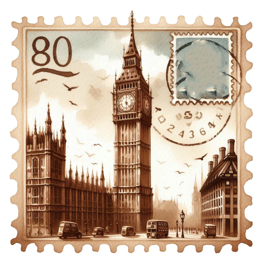 Vintage Travel Stamps Fabric Panel 11