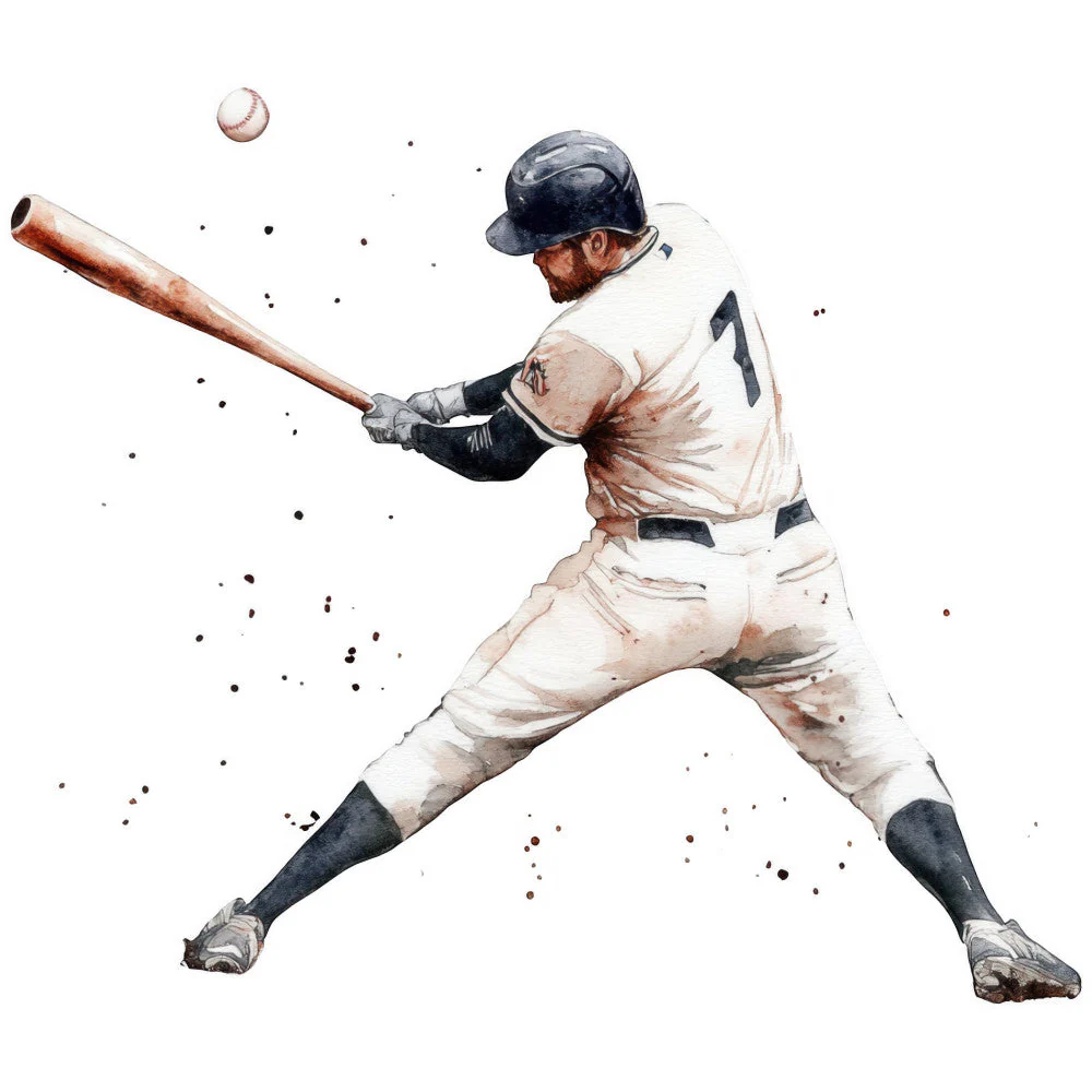 Watercolor Baseball Fabric Panel 13