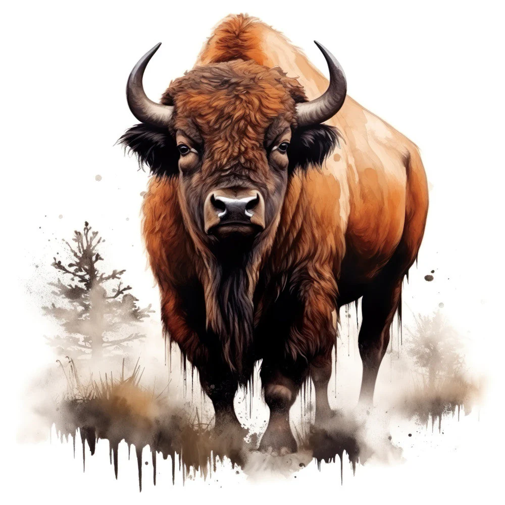Watercolor Bison Fabric Panel 5