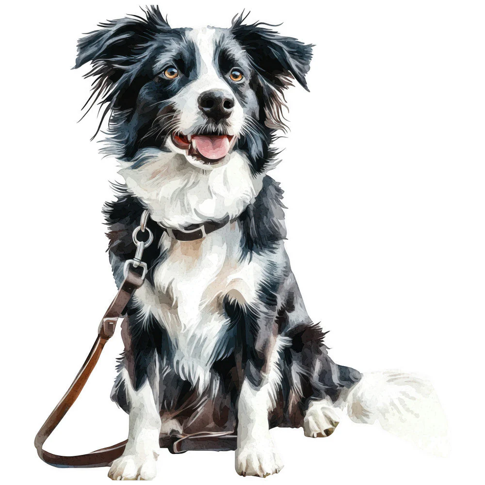 Watercolor Border Collie Fabric Panel 1