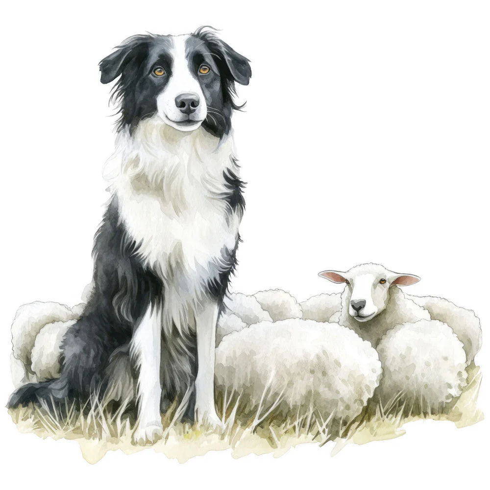 Watercolor Border Collie Fabric Panel 8
