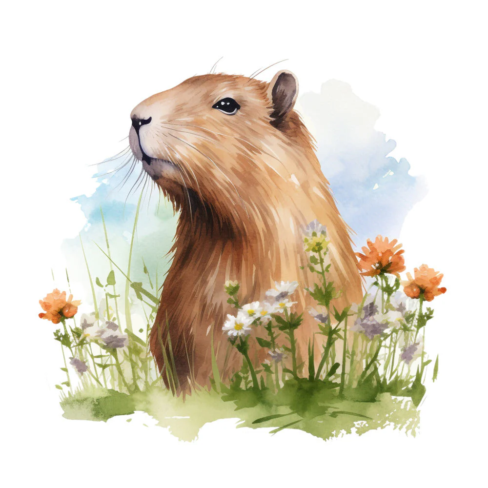 Watercolor Capybaras Fabric Panel 12