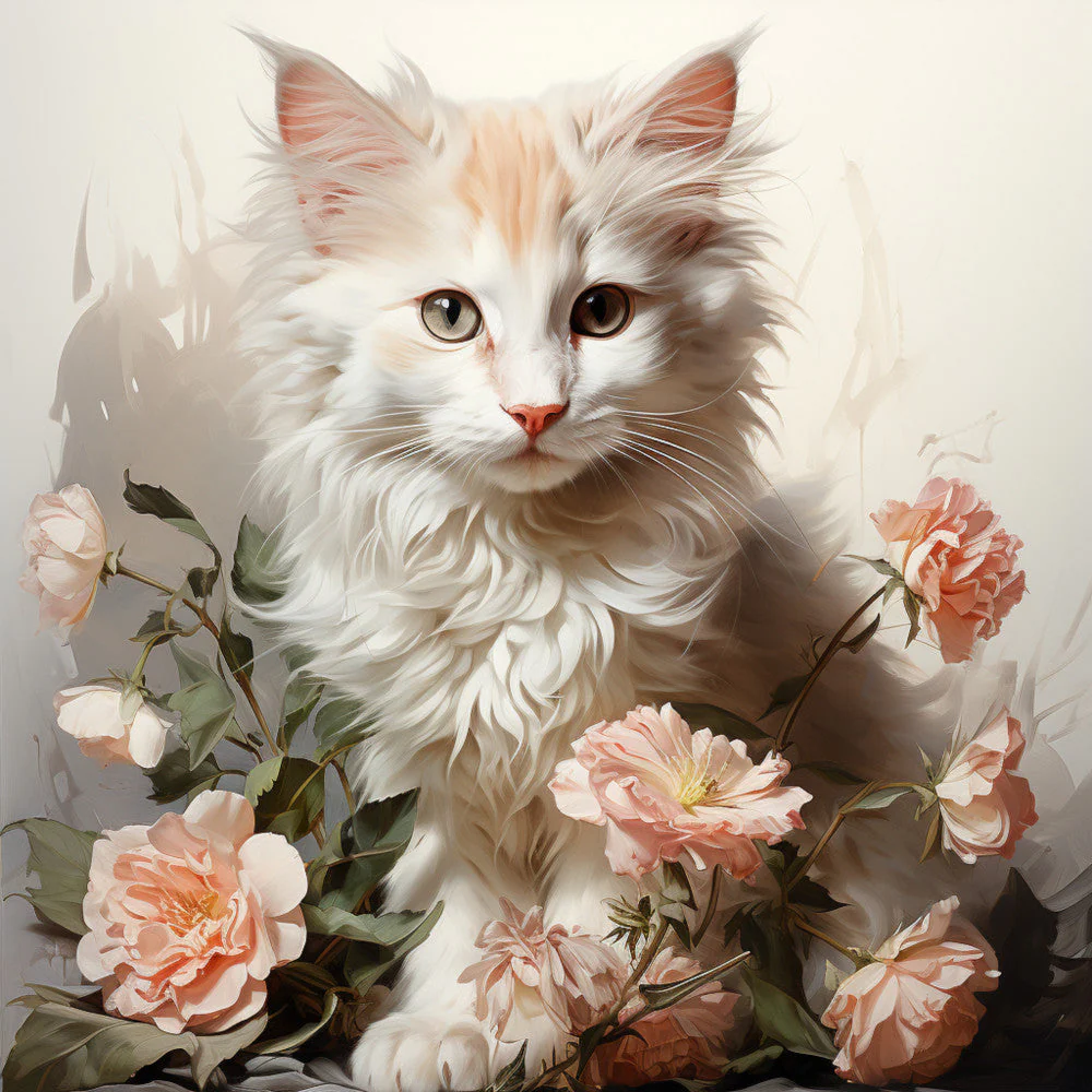 Watercolor Cats with Flowers Fabric Panel 8