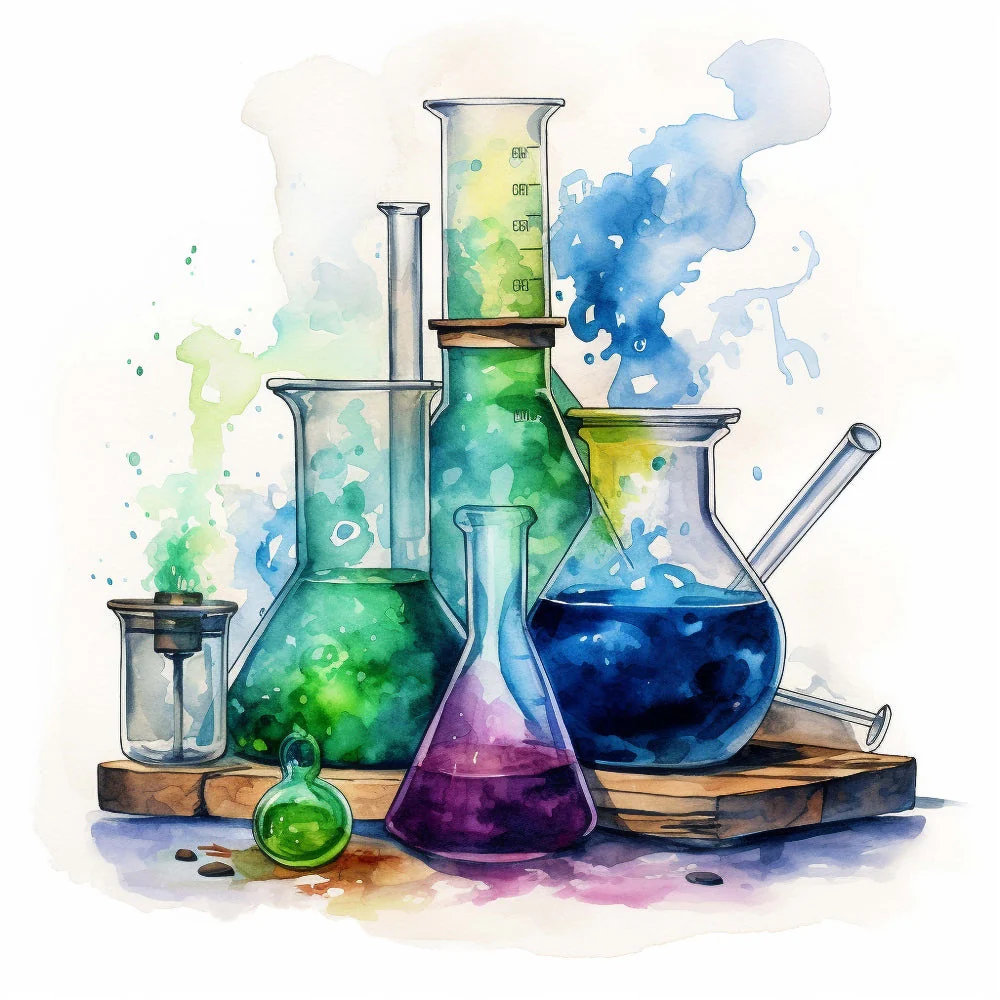 Watercolor Chemical Flask Fabric Panel 1