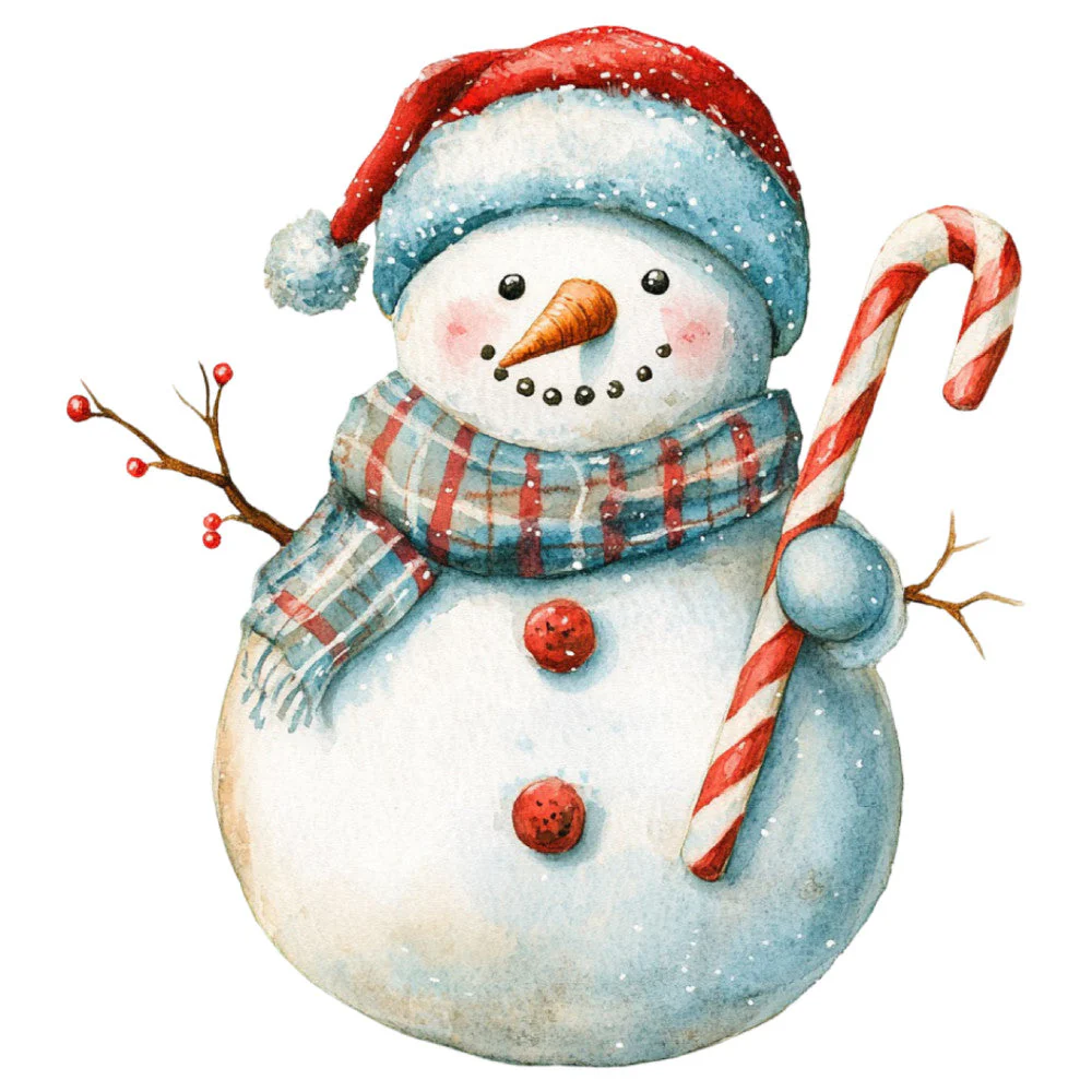 Watercolor Christmas Snowman Fabric Panel 9