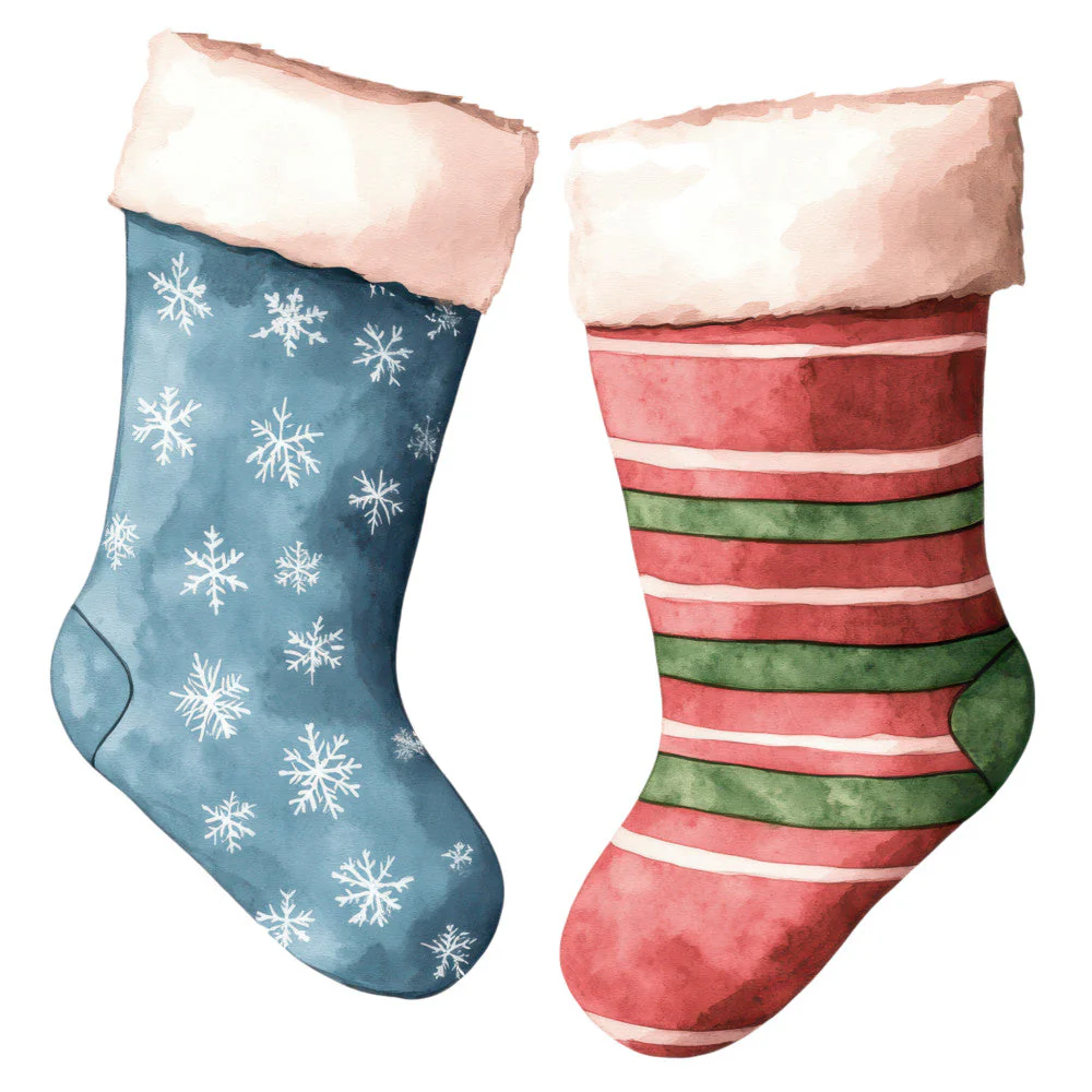 Watercolor Christmas Stockings Fabric Panel 2
