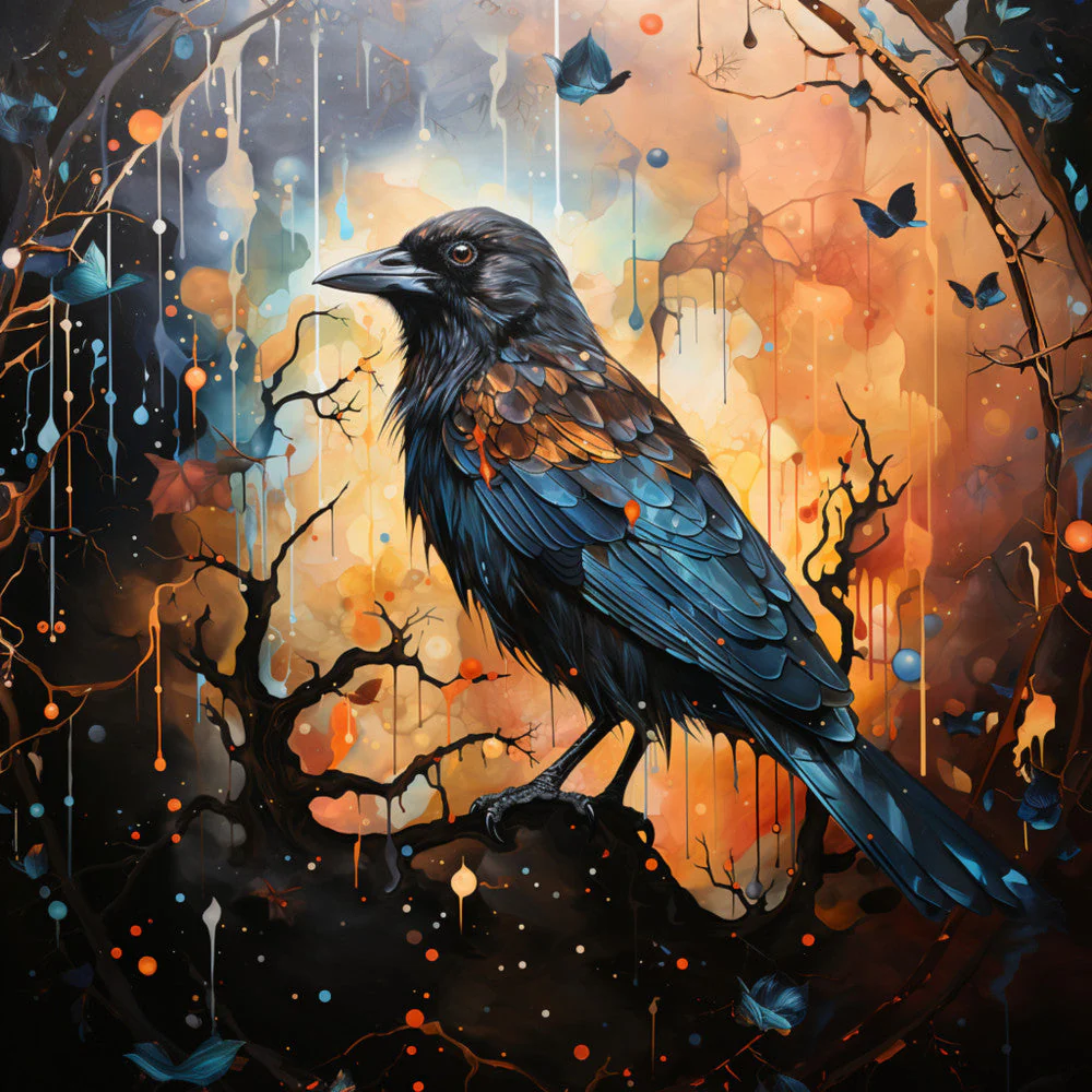 Watercolor Crows Fabric Panel 7