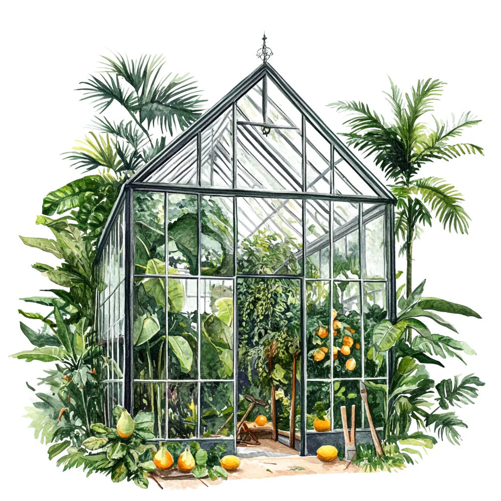 Watercolor Greenhouse Fabric Panel 15