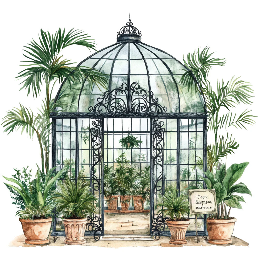 Watercolor Greenhouse Fabric Panel 3