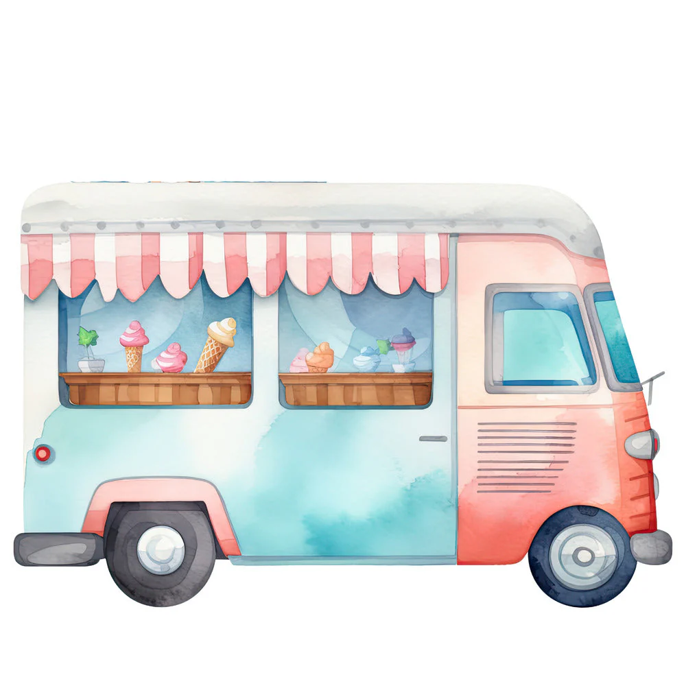Watercolor Ice Cream Truck Fabric Panel