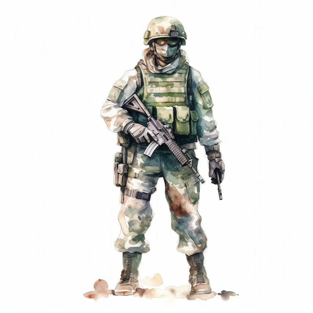 Watercolor Military Fabric Panel 3