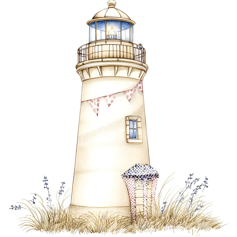 Watercolor Nautical Lighthouse Fabric Panel 2