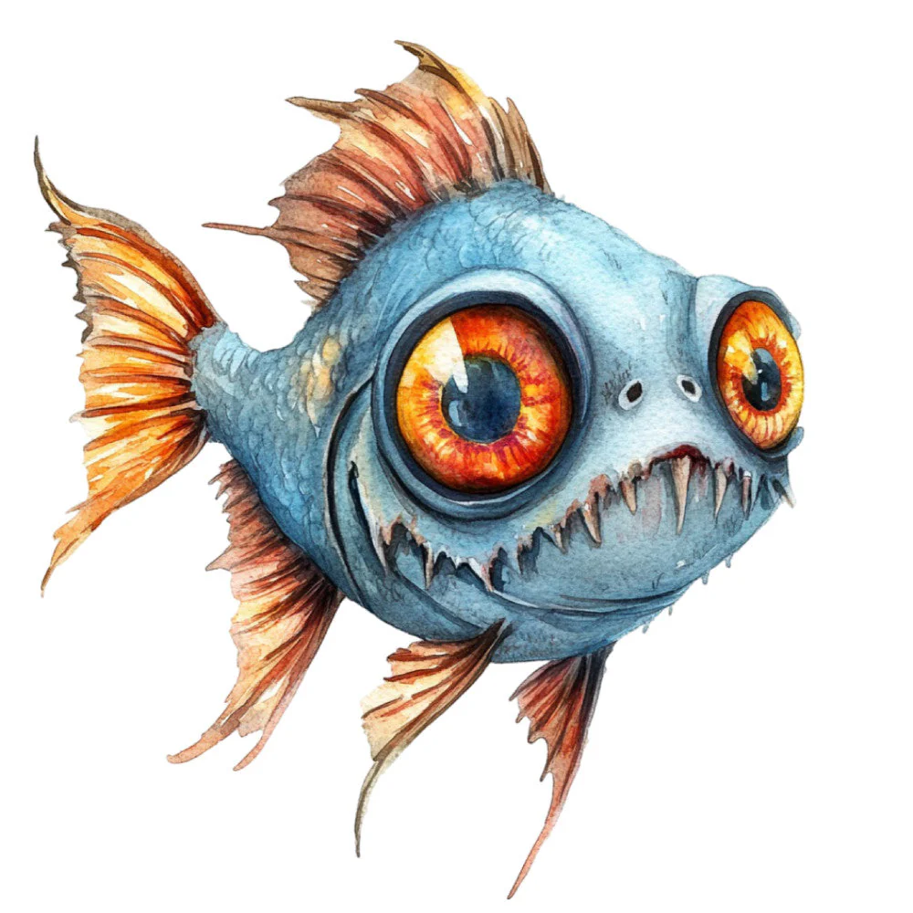 Watercolor Scary Fish Fabric Panel 15