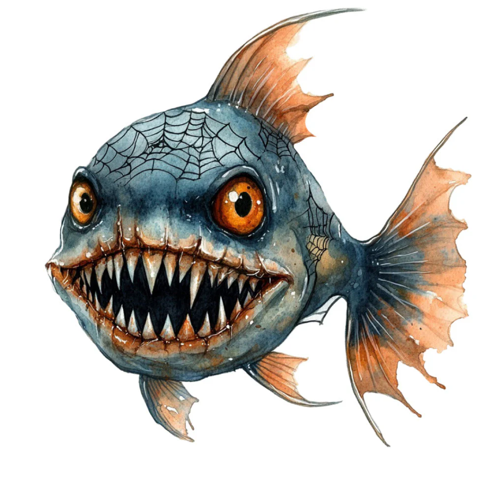 Watercolor Scary Fish Fabric Panel 5