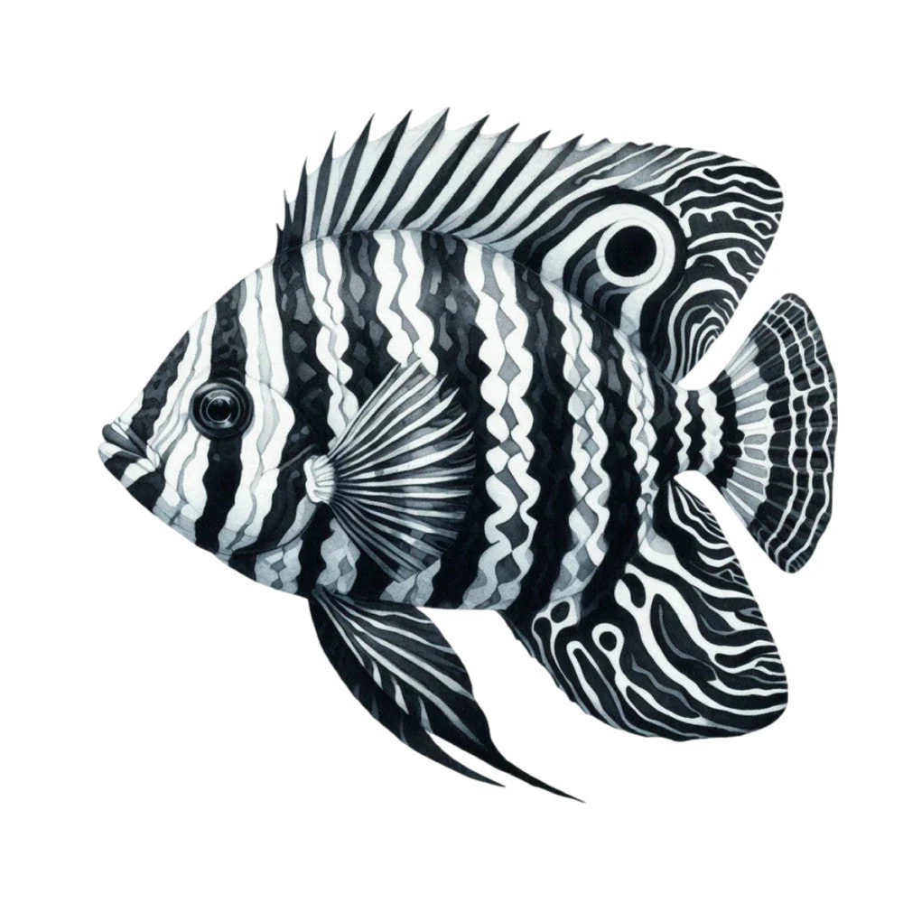 Watercolor Sea Fish Fabric Panel 7