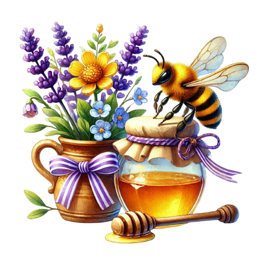 Watercolor Spring Bees Fabric Panel 17