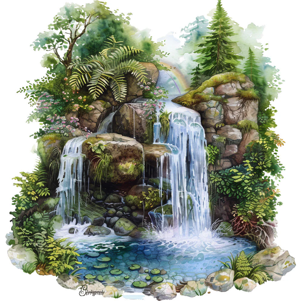Watercolor Summer Landscapes Fabric Panel 17