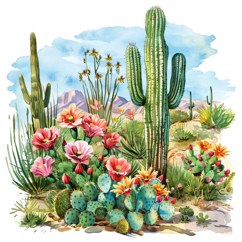 Watercolor Summer Landscapes Fabric Panel 24