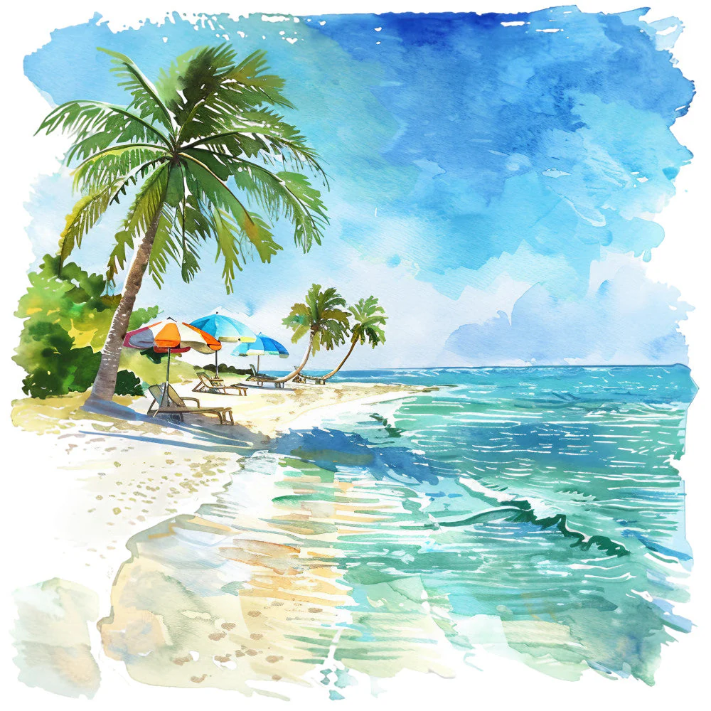 Watercolor Summer Landscapes Fabric Panel 29