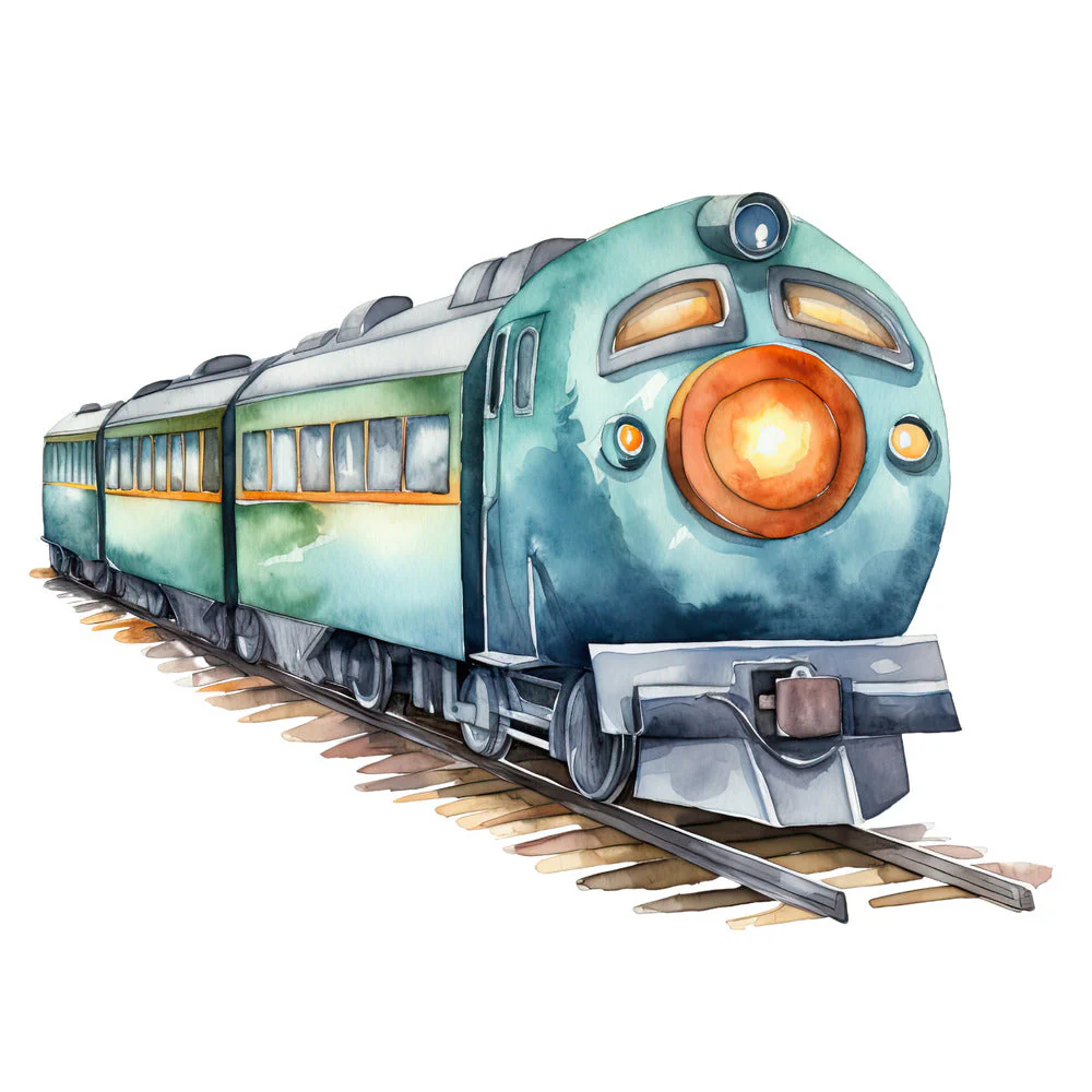 Watercolor Train Fabric Panel