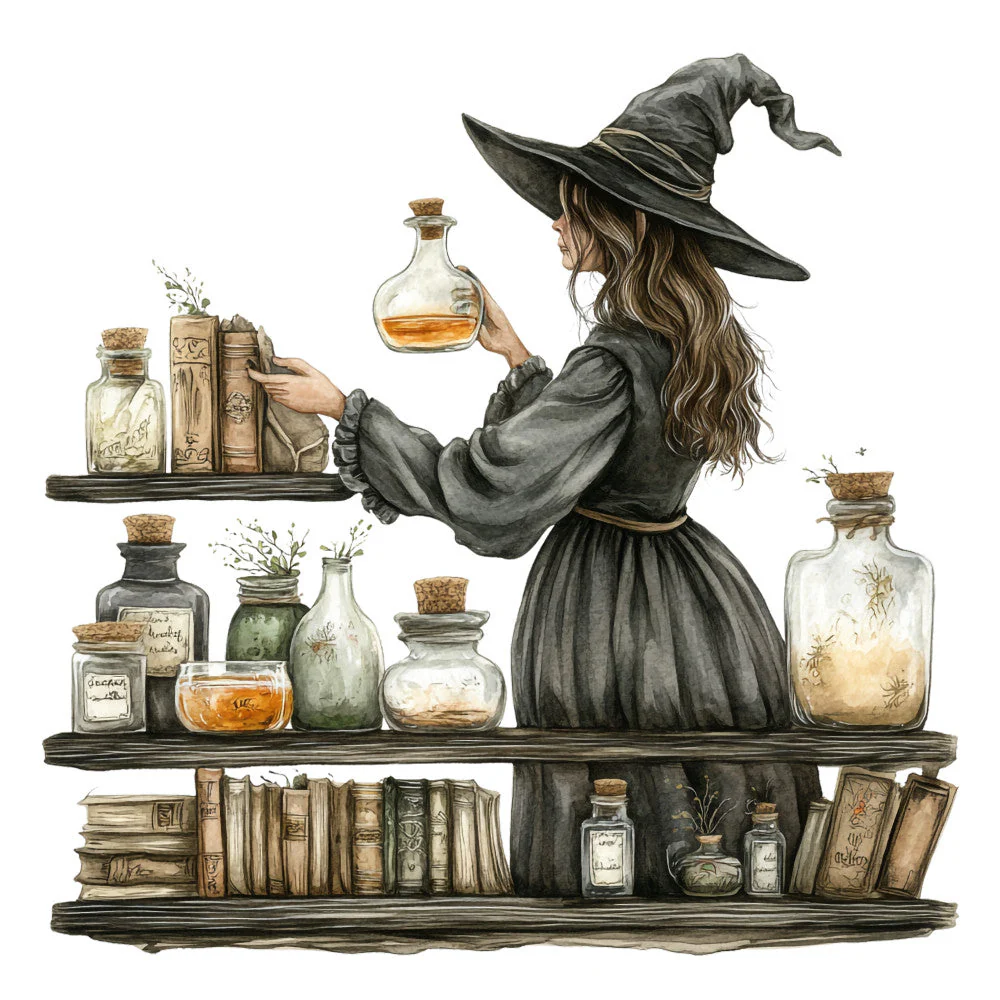 Watercolor Witch Fabric Panel 18