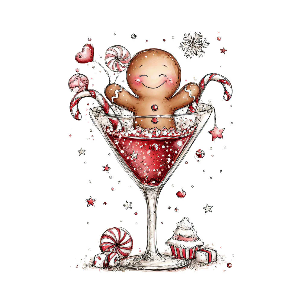 Whimsical Christmas Cocktail Fabric Panel 2