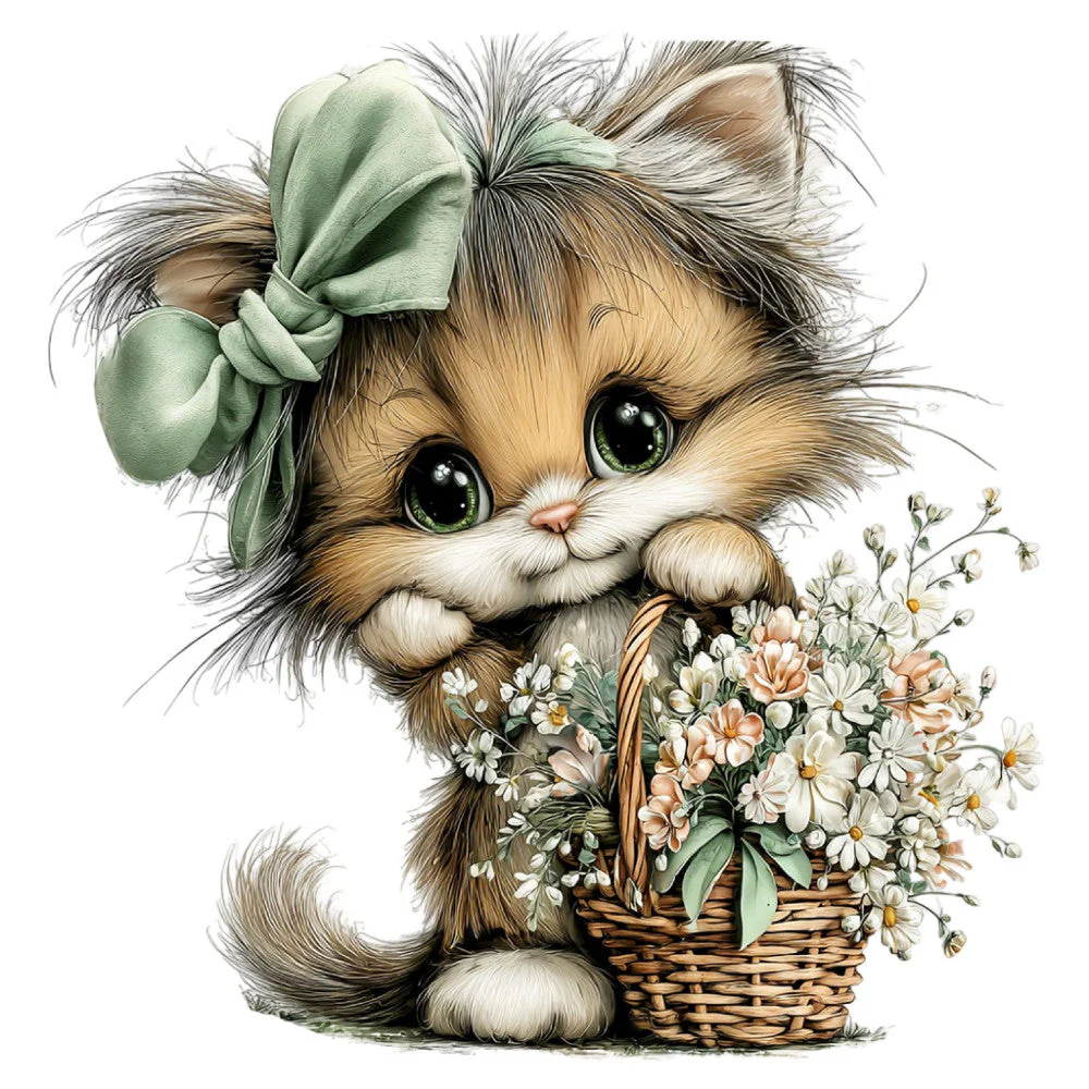 Whimsical Spring Cat Fabric Panel 22