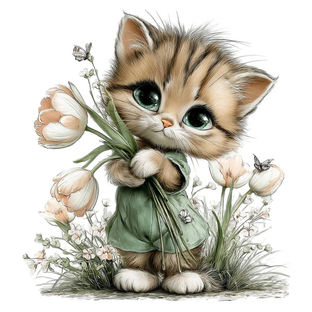 Whimsical Spring Cat Fabric Panel 25