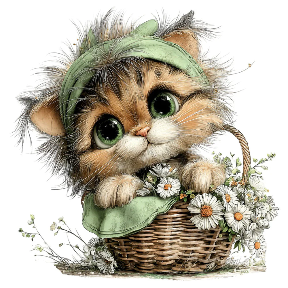 Whimsical Spring Cat Fabric Panel 4