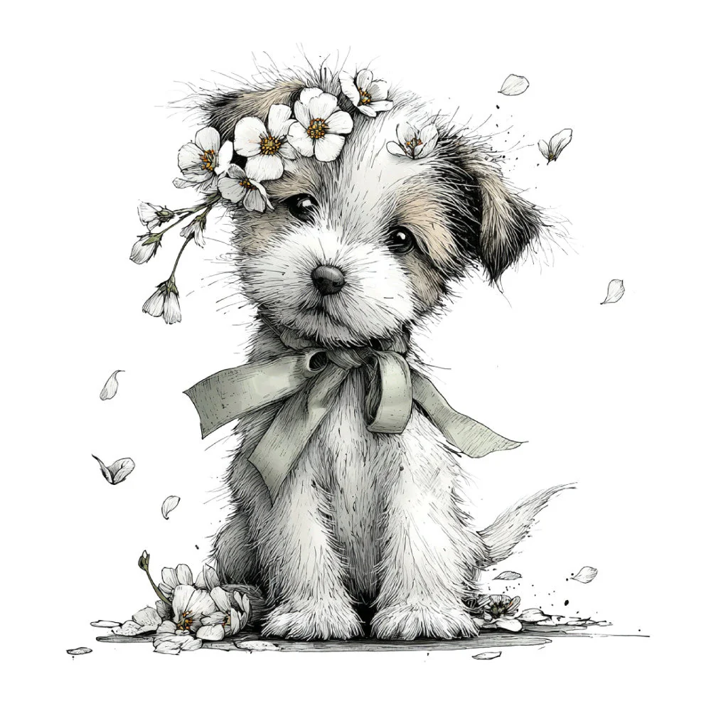 Whimsical Spring Dogs Fabric Panel 10