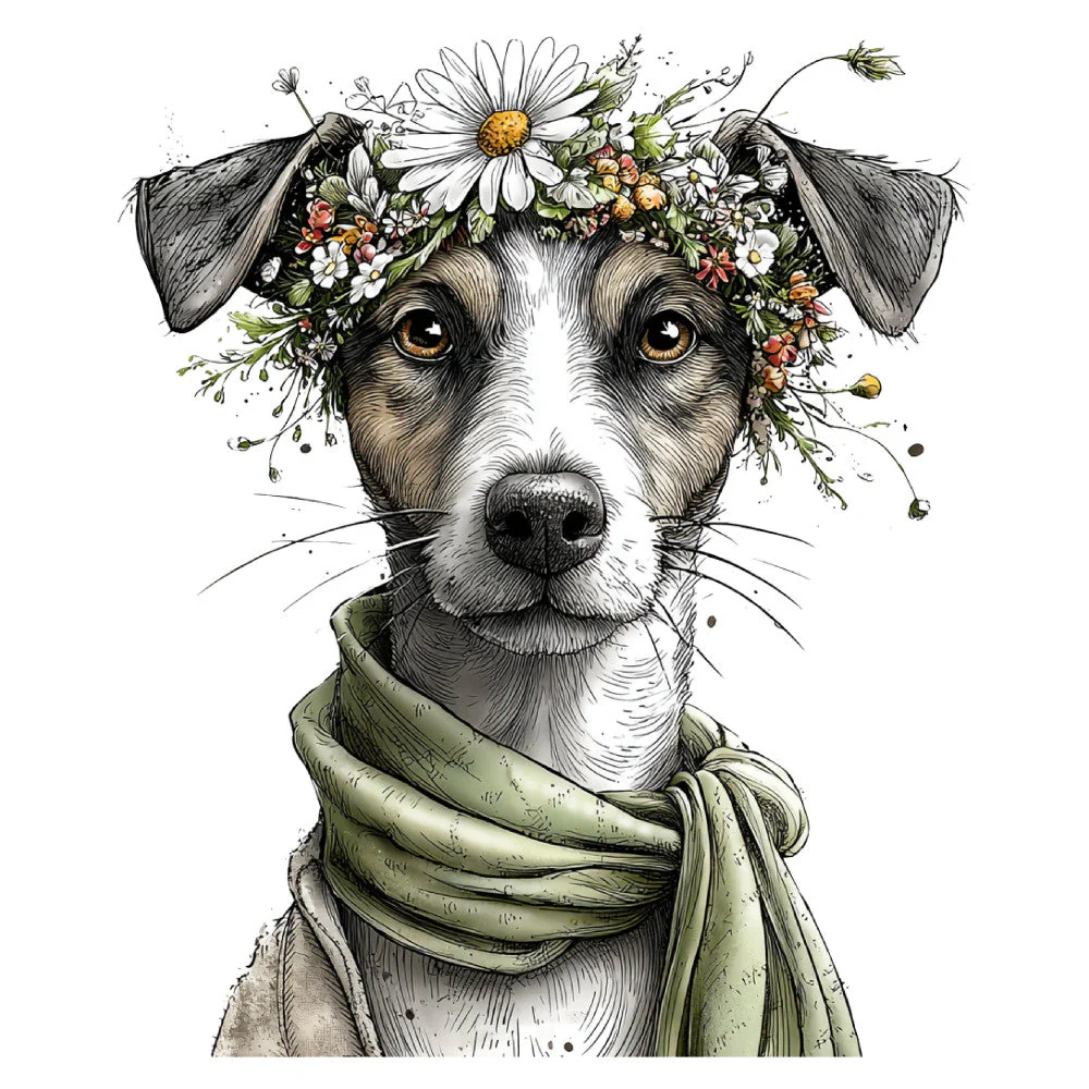 Whimsical Spring Dogs Fabric Panel 12