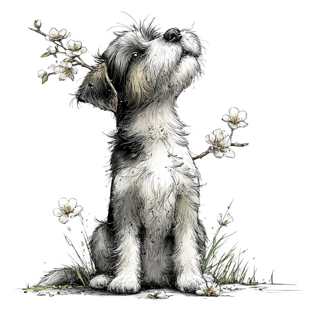 Whimsical Spring Dogs Fabric Panel 15